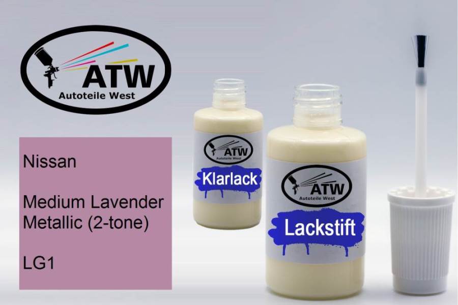 Nissan, Medium Lavender Metallic (2-tone), LG1: 20ml Lackstift + 20ml Klarlack - Set, von ATW Autoteile West.